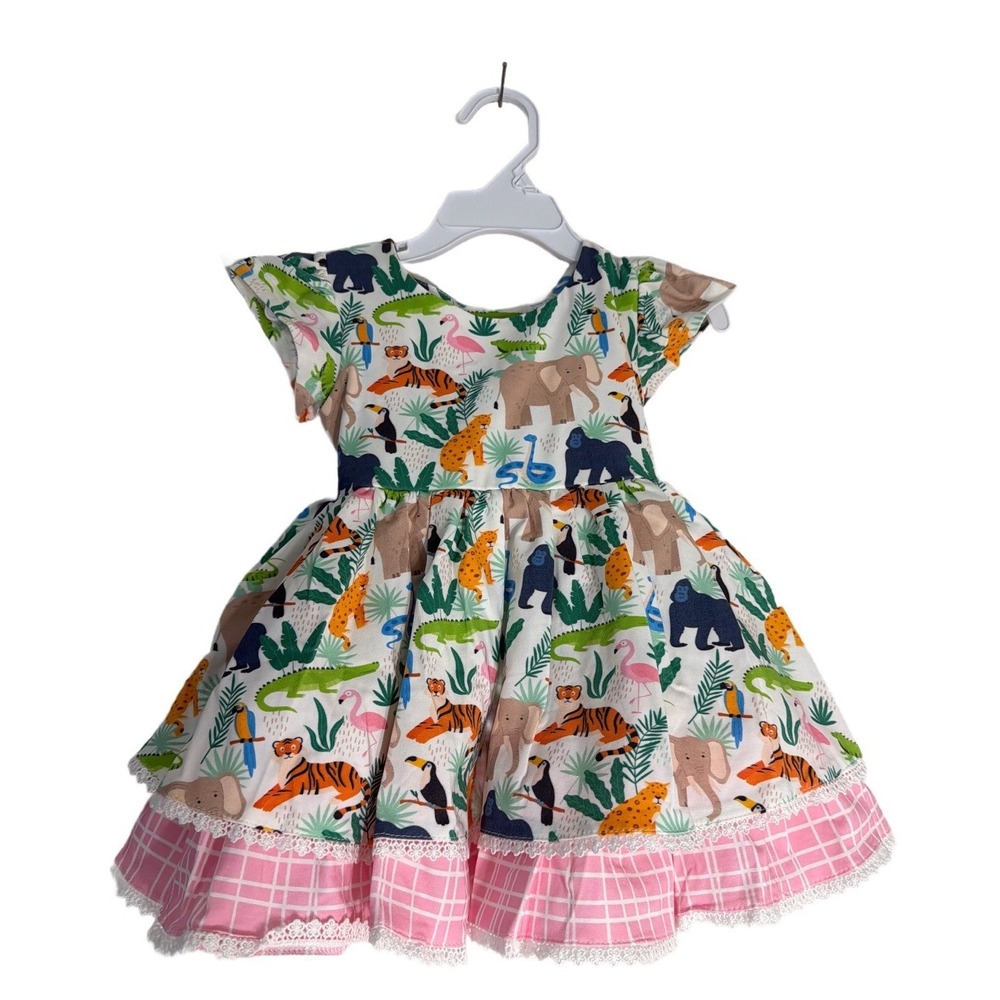 NWOT Girl August Boutique Safari Animal Zoo Dress Ruffle Hem Sz 2